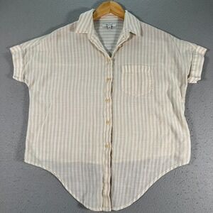 Madewell Button Up Top Blouse‎ Womens XS Beige Stripes Comfort Summer Casual